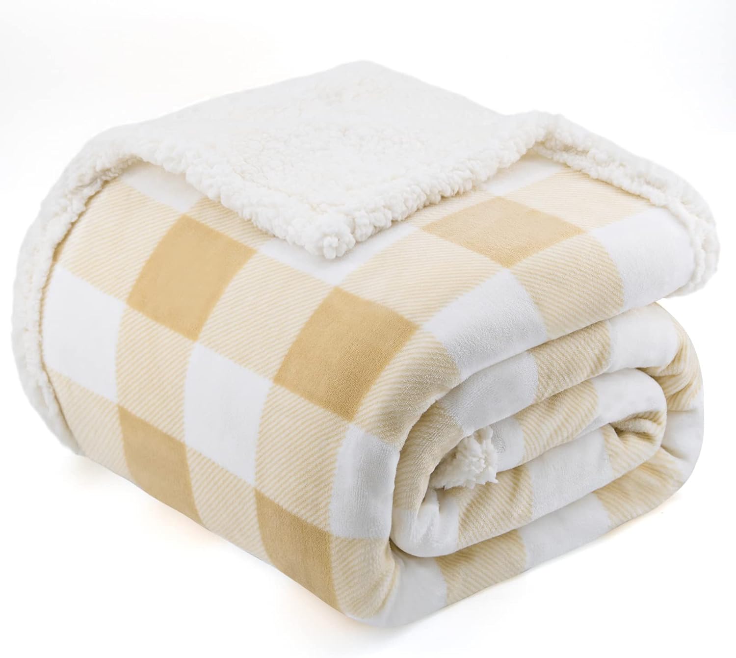 BEAUTEX Manta de forro polar sherpa, manta y mantas de felpa a cuadros súper suaves y cálidas, manta ligera y acogedora para sofá cama (beige, manta