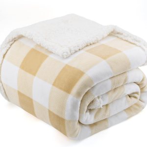BEAUTEX Manta de forro polar sherpa, manta y mantas de felpa a cuadros súper suaves y cálidas, manta ligera y acogedora para sofá cama (beige, manta BEAUTEX Manta de forro polar sherpa, manta y mantas de felpa a cuadros súper suaves y cálidas, manta ligera y acogedora para sofá cama (beige, manta
