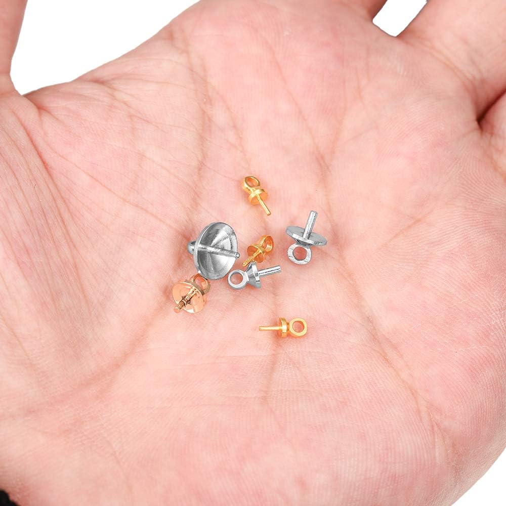 50 pines de latón con medio agujero, pasadores de ojo de tornillo para dijes, conector colgante de perla, accesorios de joyería perforados en la