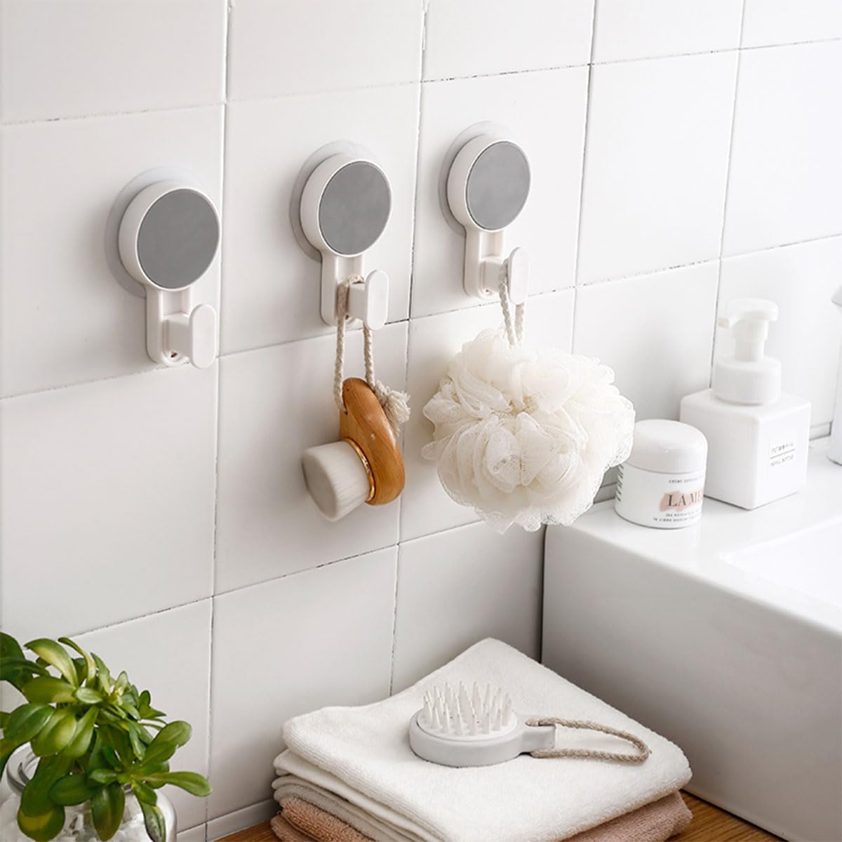 Cetomo Gancho de plástico para montar en la pared, fácil de instalar, para ducha, puf, cepillo, paraguas, llaves, utensilios de cocina, baño,