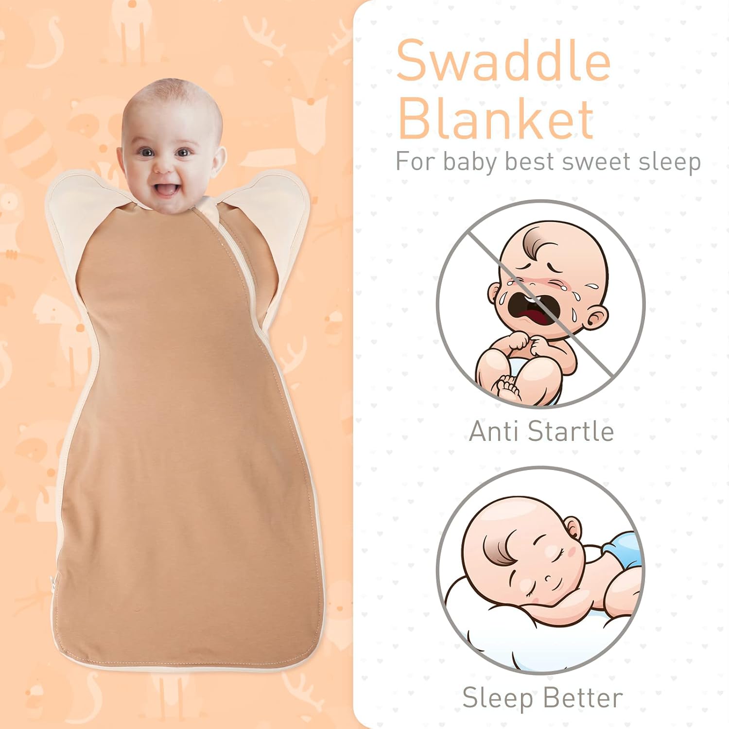 Manta de 3 vías para envolver con brazos hacia arriba, fácil de cambiar pañales para bebés, niños y niñas, recién nacidos, transición a calma sin