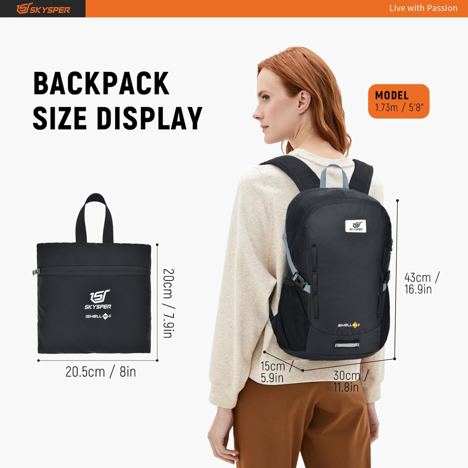 SKYSPER Mochila ligera de senderismo  Mochila de viaje pequeña de 20L Mochila plegable resistente al agua para mujeres y hombres