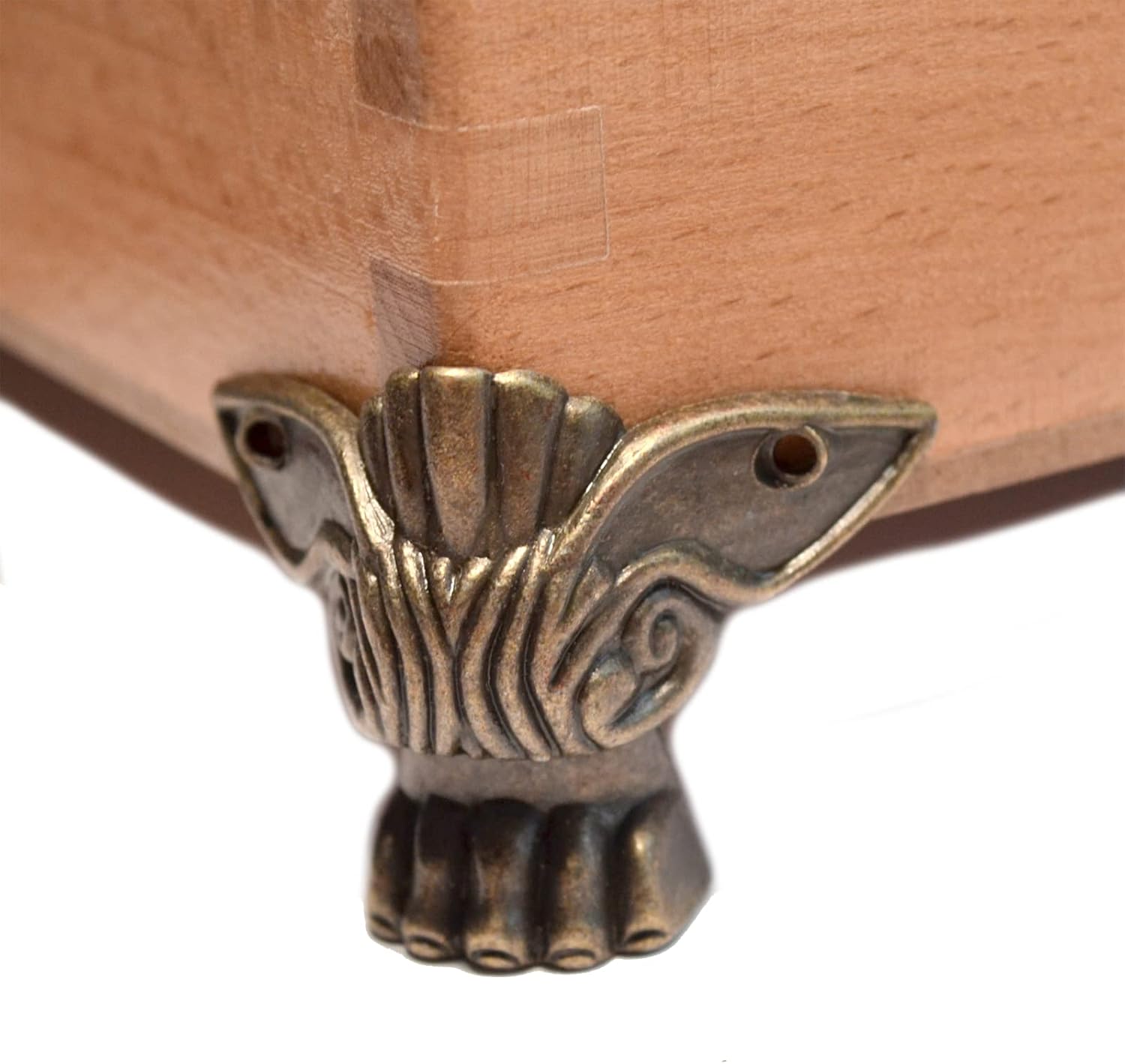 12 piezas de caja de madera de bronce vintage, patas de metal, caja de herramientas decorativas, caja de herramientas de cobre, soporte de pie,