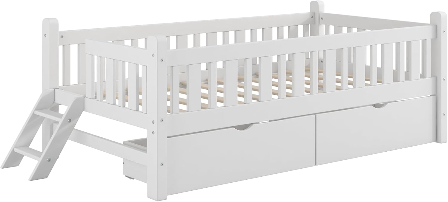 Base de cama de plataforma individual con 2 cajones de almacenamiento, marcos de cama individual de madera para niñas y niños pequeños, soporte de 8