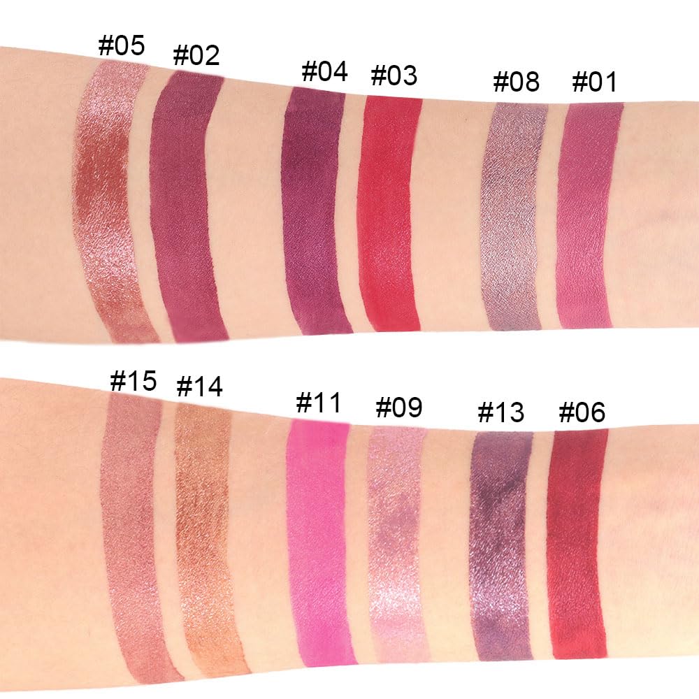 evpct Juego de 2 lápices labiales líquidos de larga duración color malva y gris pardo, morado mate a purpurina, para mujer, con diamantes,
