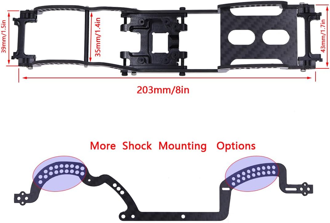 TRX4M Fibra de carbono LCG chasis marco viga con placa deslizante para 118 TRX-4M RC Crawler Car Upgrade Parts