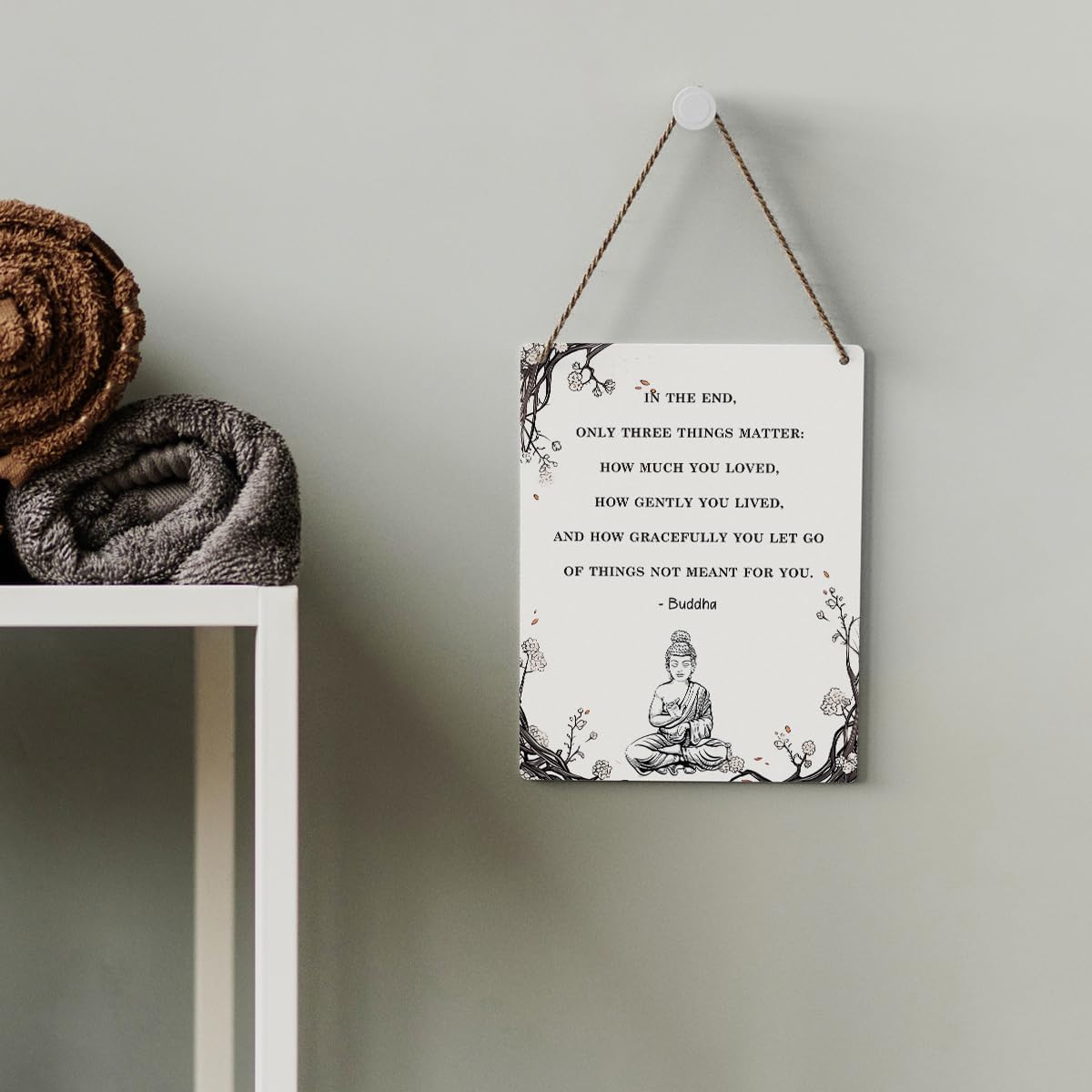 SENJIAN Decoración motivacional de Buda Zen, decoración espiritual de granja, decoración colgante de pared, letrero de madera para el hogar,
