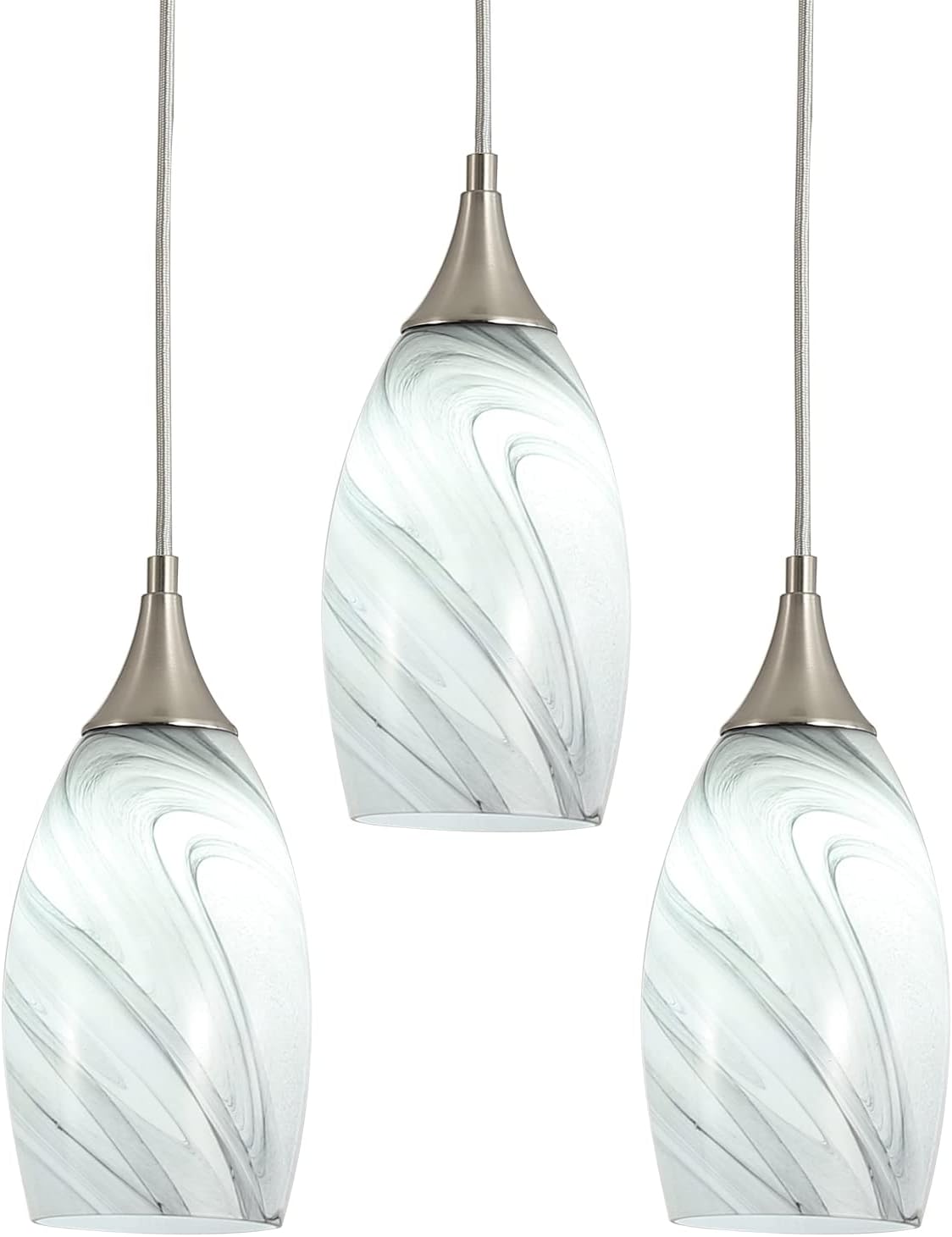 Iluminación colgante de cocina para isla, moderna lámpara colgante Edison con vidrio de arte hecho a mano, soporte de cerámica de núcleo de nailon
