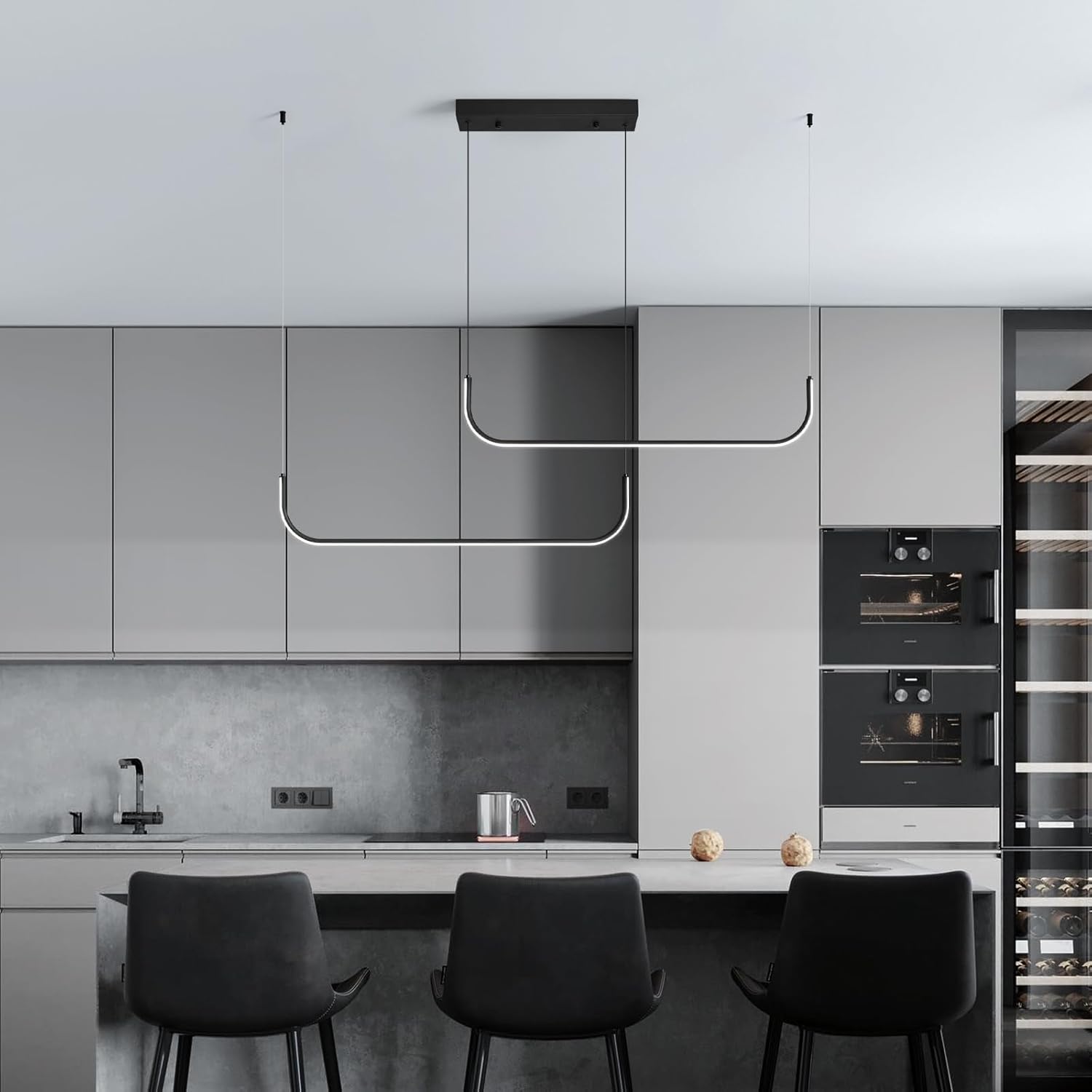 Candelabro lineal moderno regulable de 6000 K LED, lámparas colgantes de techo, candelabros negros para comedor, cocina, isla, sala de estar,