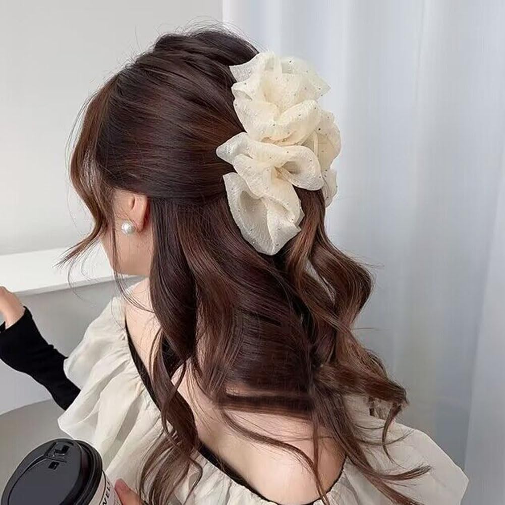 2 pinzas para el cabello de seda, de gasa, pinzas grandes con diamantes de imitación, lazos, pinzas para el cabello, barrtette, accesorios para el