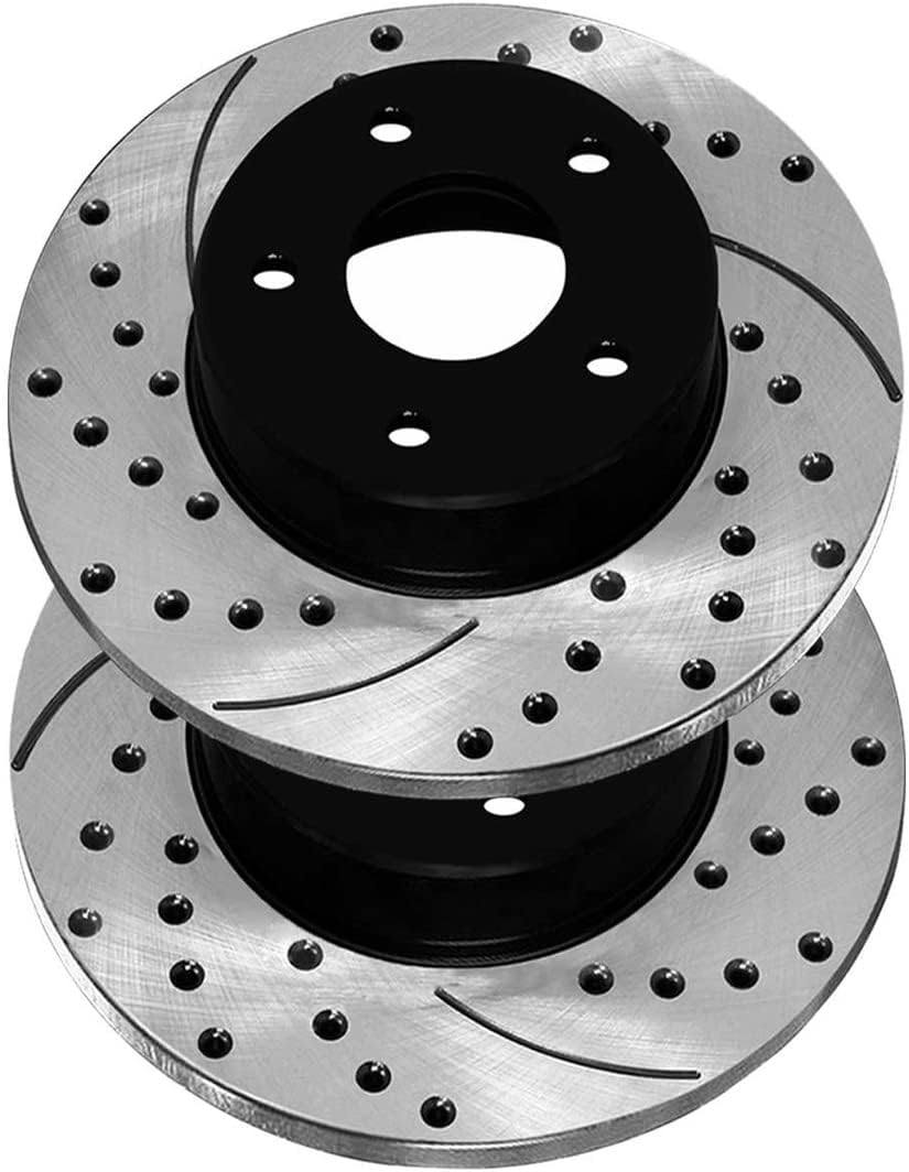 AutoShack – Juego de 4 pastillas de freno perforadas y ranuradas delanteras y traseras, color negro y cerámica, repuesto para Jeep Grand Cherokee
