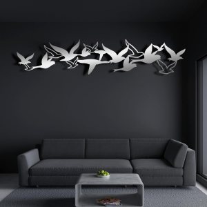 ICEWQOQU Arte de pared de pájaros metálicos, arte de pared de metal, decoración de pared de metal, decoración de rebaño de pájaros voladores, arte ICEWQOQU Arte de pared de pájaros metálicos, arte de pared de metal, decoración de pared de metal, decoración de rebaño de pájaros voladores, arte