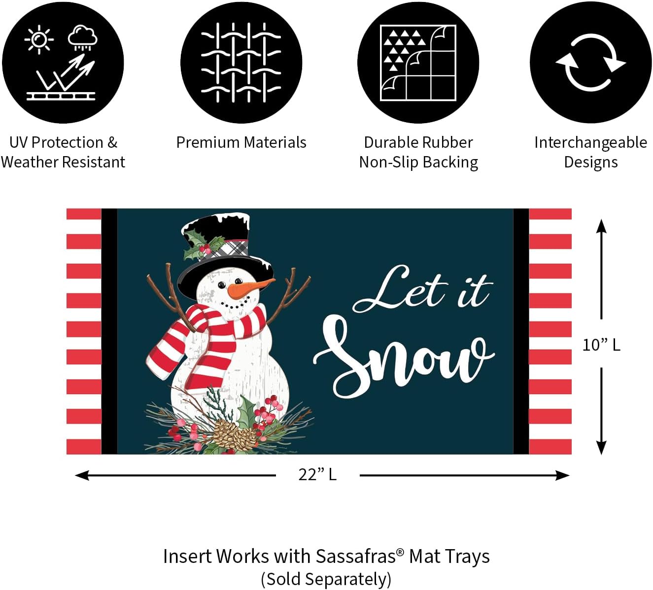 Evergreen Flag Holly Snowman Sassafras Mat  Tapete de entrada intercambiable para interiores y exteriores  22 pulgadas x 10 pulgadas  Parte trasera