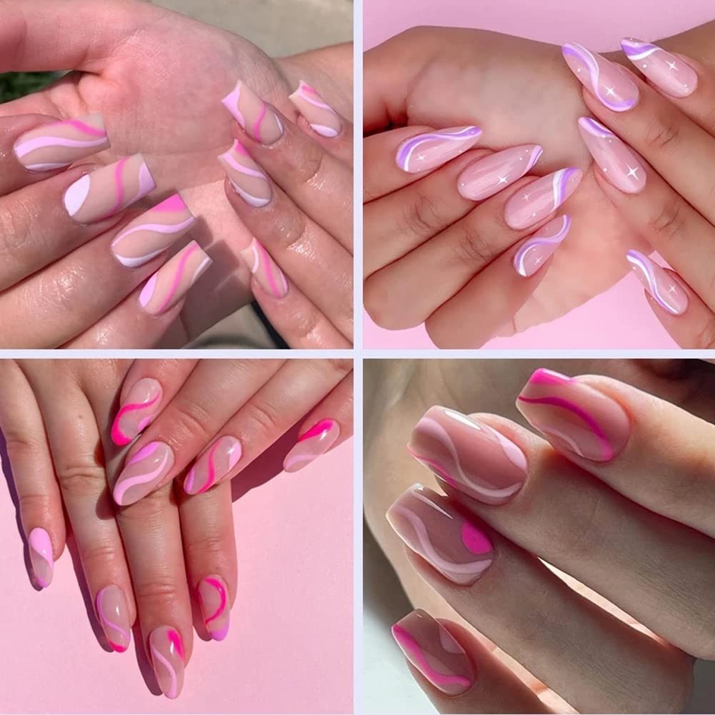 12 hojas de calcomanías de uñas 3D autoadhesivas doradas, líneas de rayas onduladas coloridas, diseños de uñas de estrella, luna, corazón, diseños
