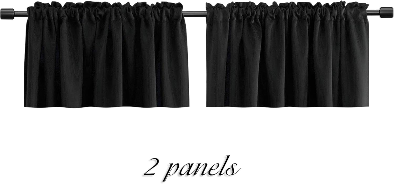 DONREN Cenefas de cortina opacas de 18 pulgadas de largo para ventanas, 2 paneles de cenefas opacas para ventana de sótano con bolsillo para barra