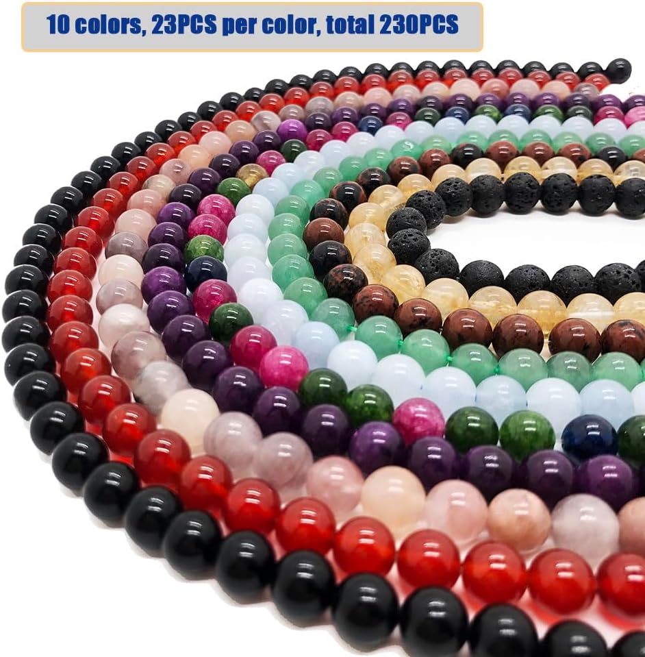 230 cuentas de piedra natural redondas de 0.315 pulgadas (0.315 in), cuentas de piedras preciosas sueltas a granel para hacer pulseras, collares,