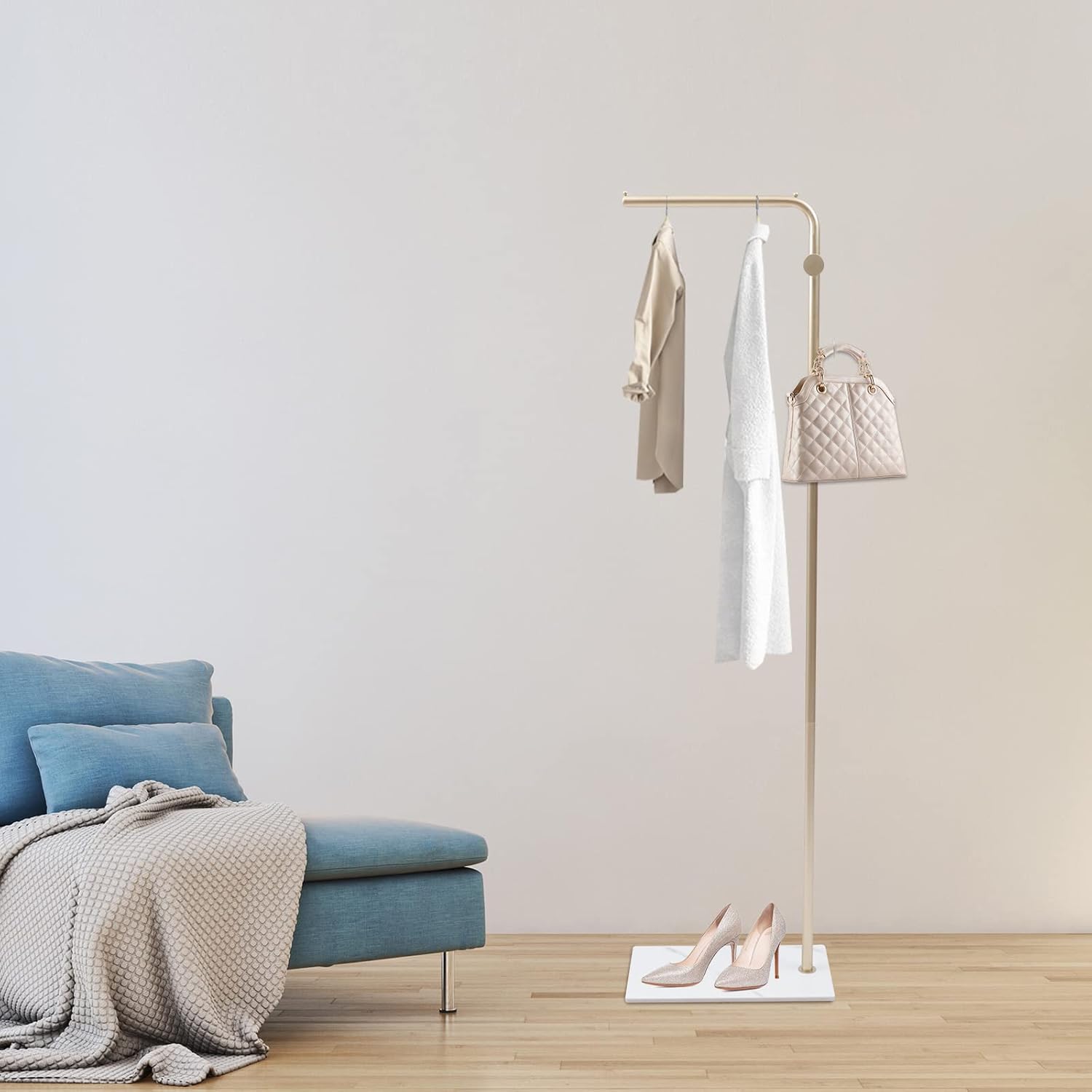 Perchero de metal independiente con base de mármol natural, soporte para colgar ropa de entrada con 3 ganchos, árbol de pasillo de hotel para el