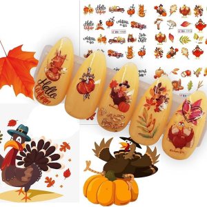 24 hojas de calcomanías de uñas de otoño, Acción de Gracias, calcomanías de arte de uñas de pavo, hoja de arce, calabaza, diseño de uñas, 24 hojas de calcomanías de uñas de otoño, Acción de Gracias, calcomanías de arte de uñas de pavo, hoja de arce, calabaza, diseño de uñas,