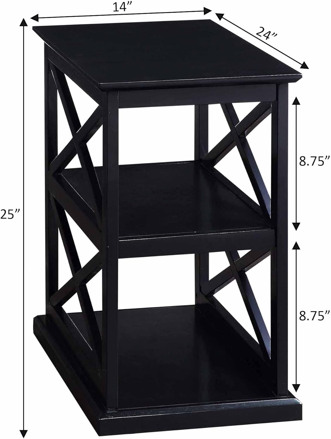 Convenience Concepts Coventry – Mesa auxiliar para silla con estantes, color negro