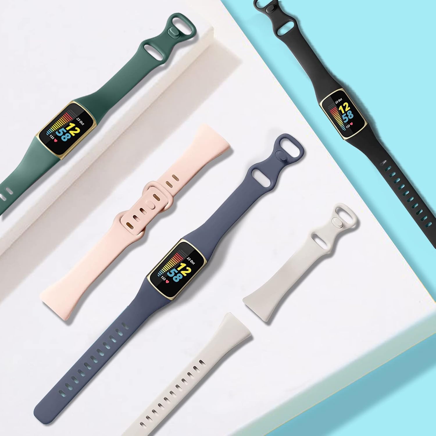 surundo Compatible con Fitbit Charge 6 BandsFitbit Charge 5 – Correa deportiva de silicona suave delgada y estrecha de repuesto para Fitbit Charge