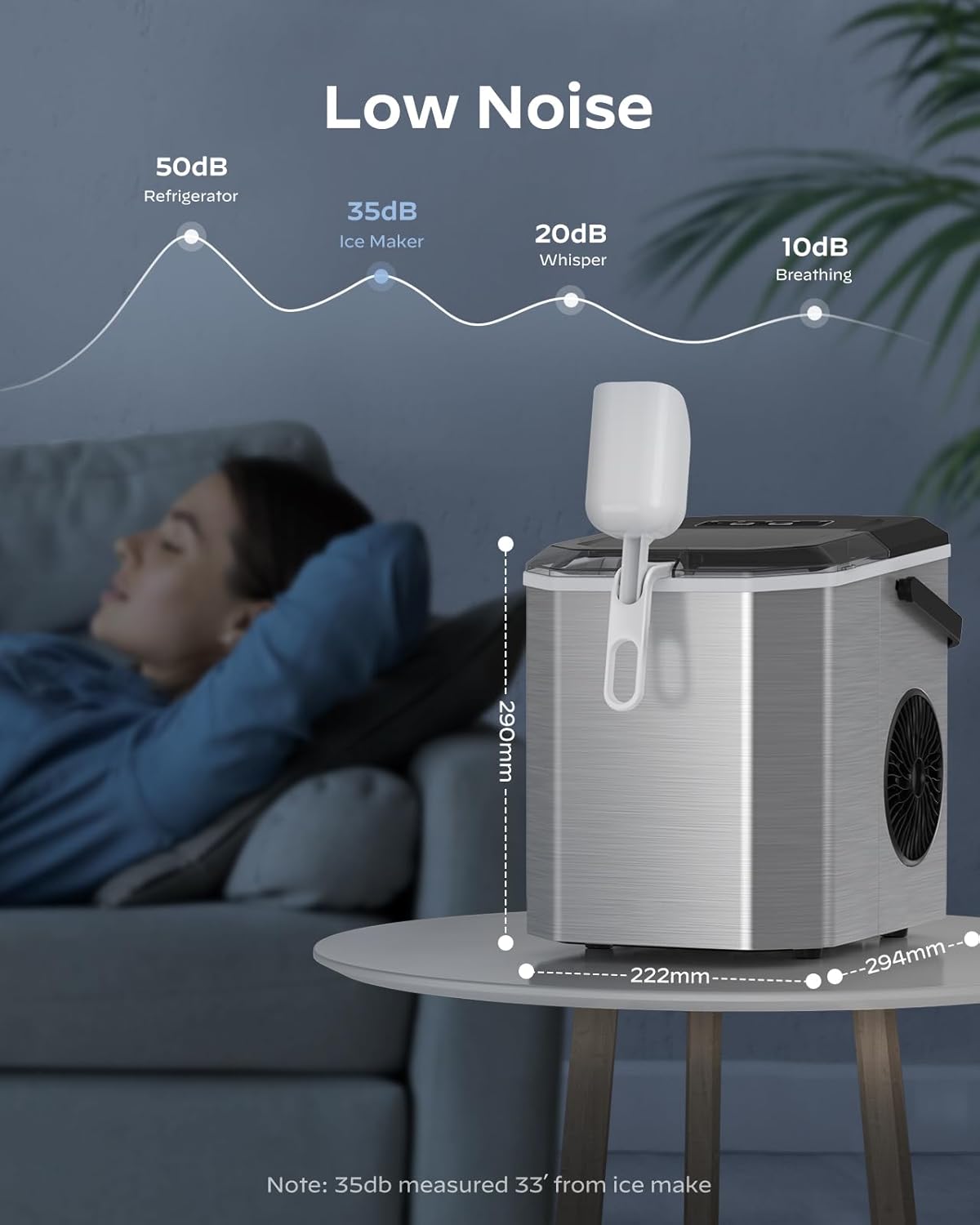 Silonn Máquina de hielo portátil de acero inoxidable con asa de transporte, máquinas de hielo autolimpiantes con cesta y cuchara, 9 cubos en 6