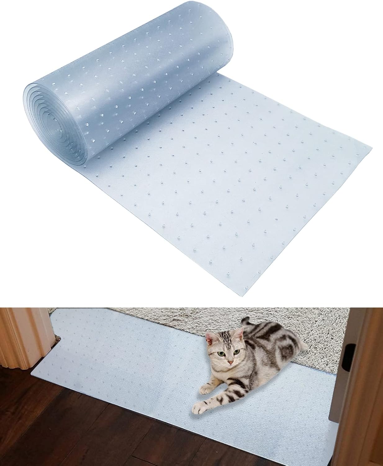 BNOSDM Protector de alfombra para gatos de interior de 8.2 pies, tapón de arañazos, plástico resistente, fácil de cortar, transparente,