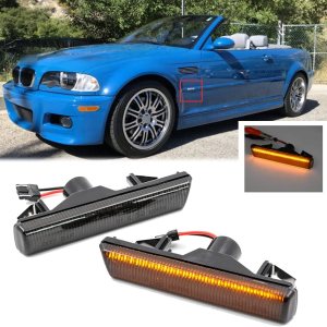 2 luces LED de marcador lateral ámbar para BMW Serie 3 E46 M3 CoupeConvertible, lente ahumada, reemplazo de lámpara de marcador lateral OEM, 2 2 luces LED de marcador lateral ámbar para BMW Serie 3 E46 M3 CoupeConvertible, lente ahumada, reemplazo de lámpara de marcador lateral OEM, 2