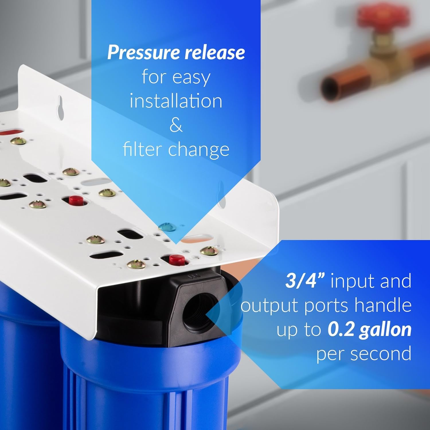 iSpring WCB32O+AHPF12MNPT12X2 Sistema de filtración de agua de 3 etapas para toda la casa con filtros de sedimentos finos y bloques de carbono de 20