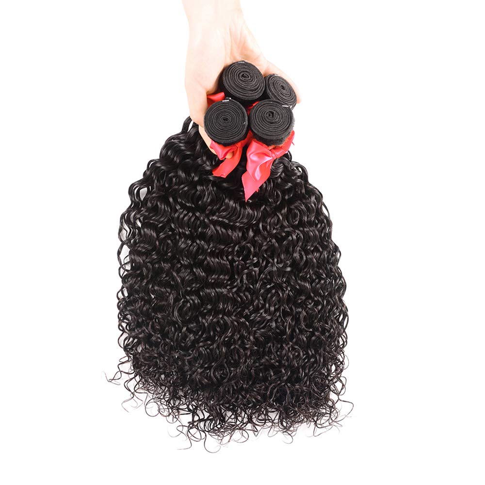 Miss GAGA – Cabello virgen peruano ondulado de grado 8A, 3 paquetes con cierre, pelo negro virgen natural no procesado, con cierre de encaje de 4 x