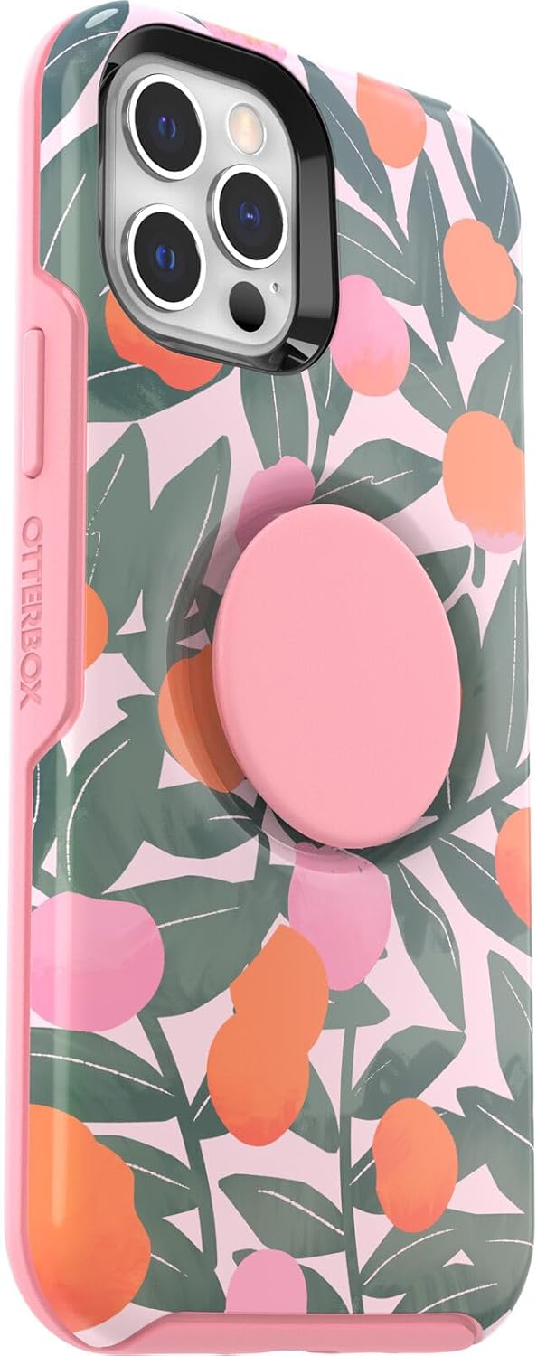 OtterBox + Pop Symmetry Series – Funda para iPhone 12 y iPhone 12 Pro (solamente) – Embalaje no minorista – Stay Peachy (gráfico rosa)