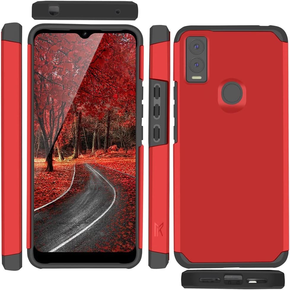 TJS Funda compatible con Cricket Innovate E 5G (solo versión E, juego de 2 cámaras), con protector de pantalla de vidrio templado de doble capa