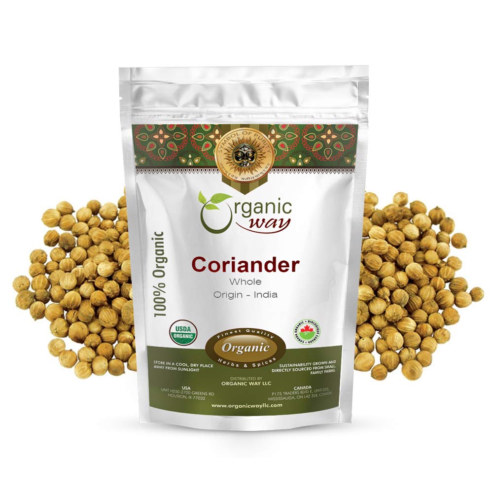 Organic Way Cilantro entero prémium (Coriandrum sativum)  Añade sabor y aroma  Certificado orgánico y Kosher  Vegano, sin OMG y sin gluten
