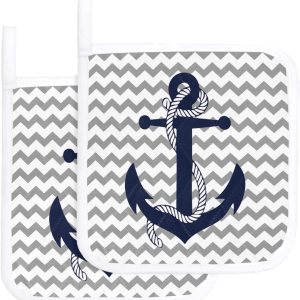 Paquete de 2 soportes para ollas para cocina, ancla azul náutica, con ondas blancas, a prueba de calor, salvamanteles a rayas, lavables, para Paquete de 2 soportes para ollas para cocina, ancla azul náutica, con ondas blancas, a prueba de calor, salvamanteles a rayas, lavables, para