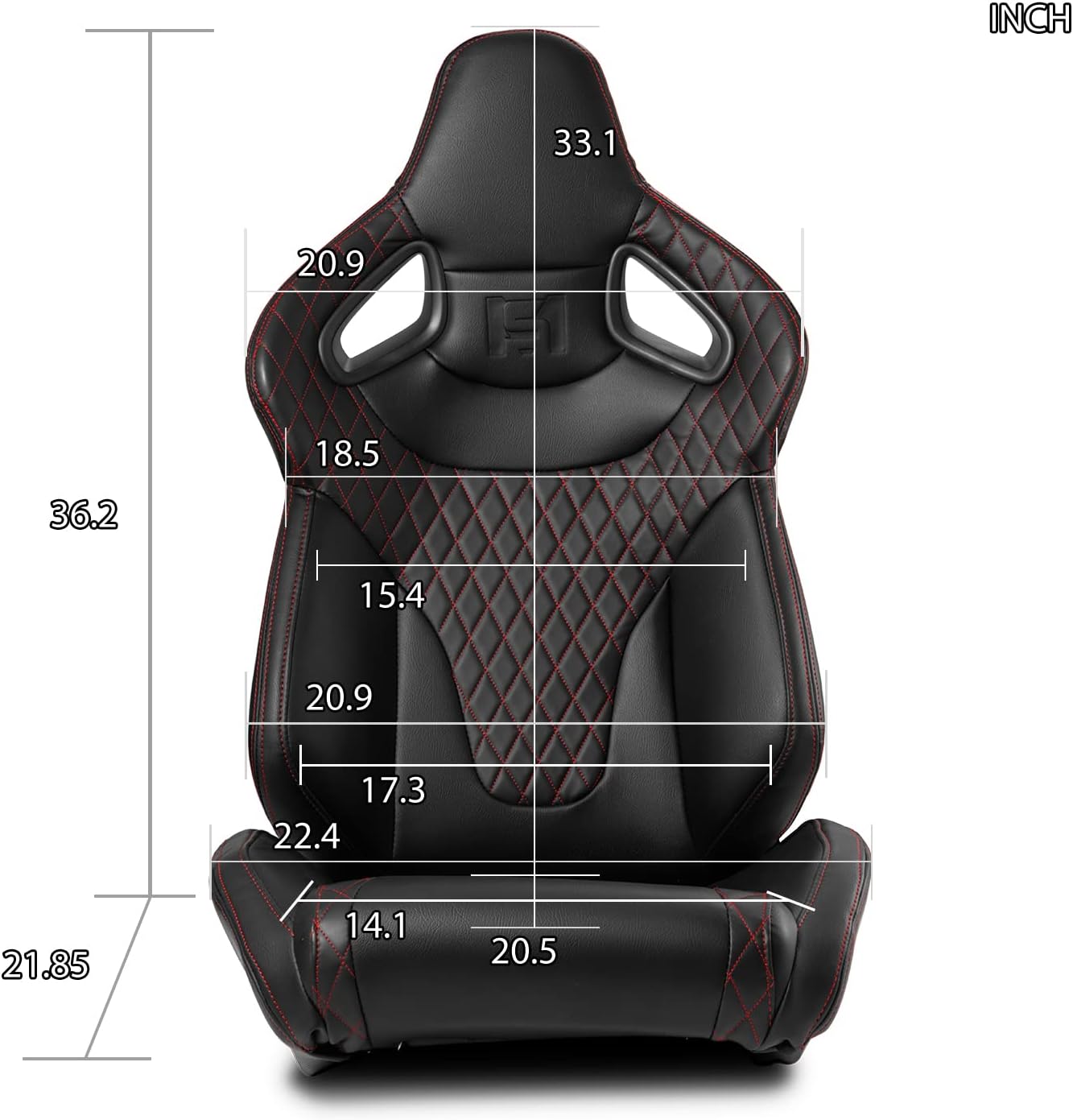 ModifyStreet Costura roja wCarbon Fiber Cuero PVC Reclinable C-Series Sport Racing Asientos WSlider IzquierdaDerecha