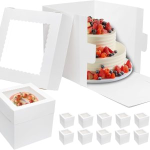 10 cajas para pasteles de 12 pulgadas, 12 x 12 x 12 pulgadas, cajas de pasteles de alto para tartas de nivel con ventana, recipientes desechables 10 cajas para pasteles de 12 pulgadas, 12 x 12 x 12 pulgadas, cajas de pasteles de alto para tartas de nivel con ventana, recipientes desechables