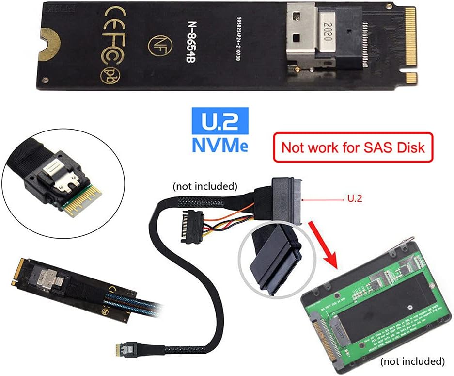 Xiwai NGFF M-Key NVME a SFF-8654 Adaptador de tarjeta SAS Slimline y U.2 U2 SFF-8639 NVME PCIe SSD Cable para placa base SSD