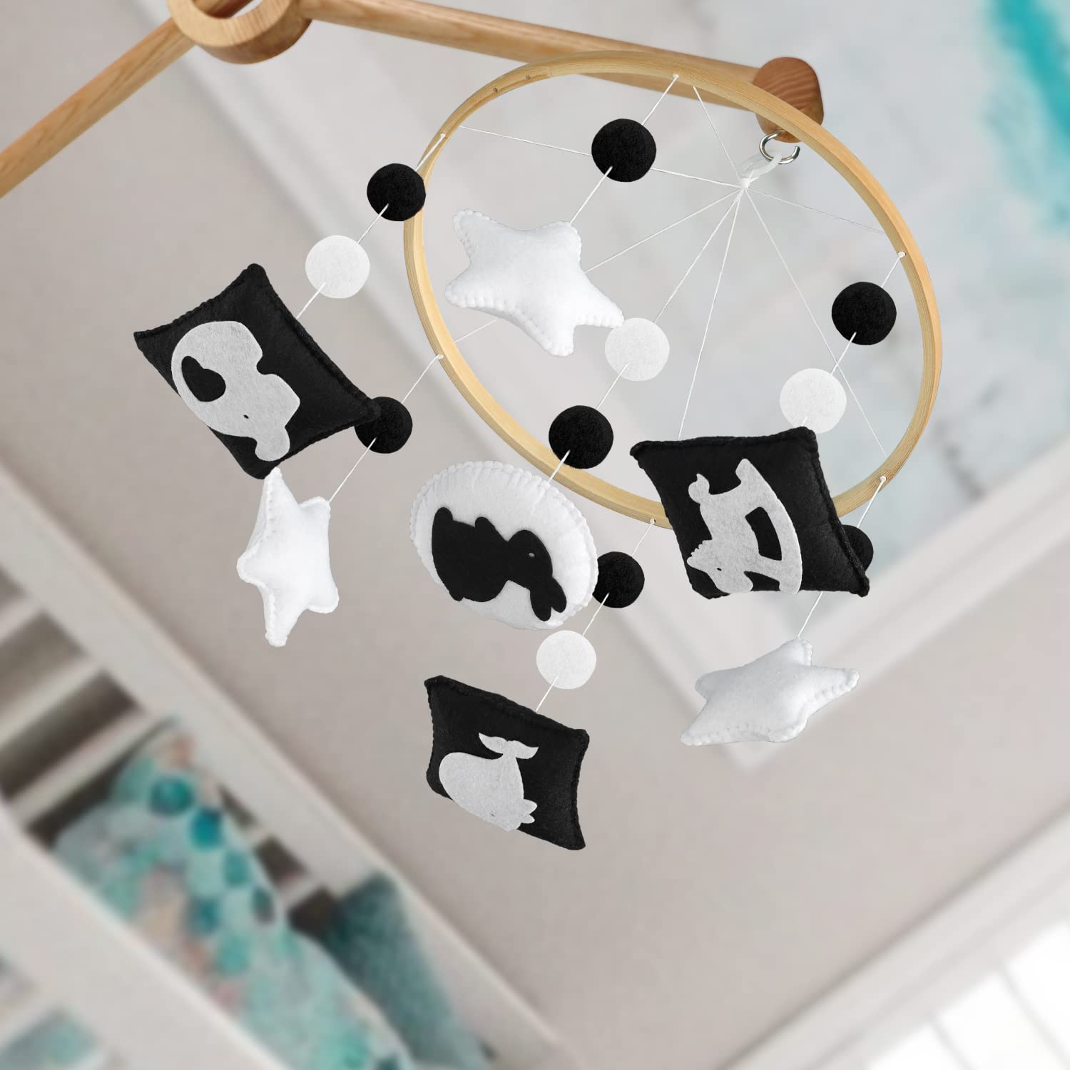 Montessori Mobile Baby para cuna – Móvil en blanco y negro para dar estimulación visual para involucrar a su recién nacido – Cuna móvil para niños y