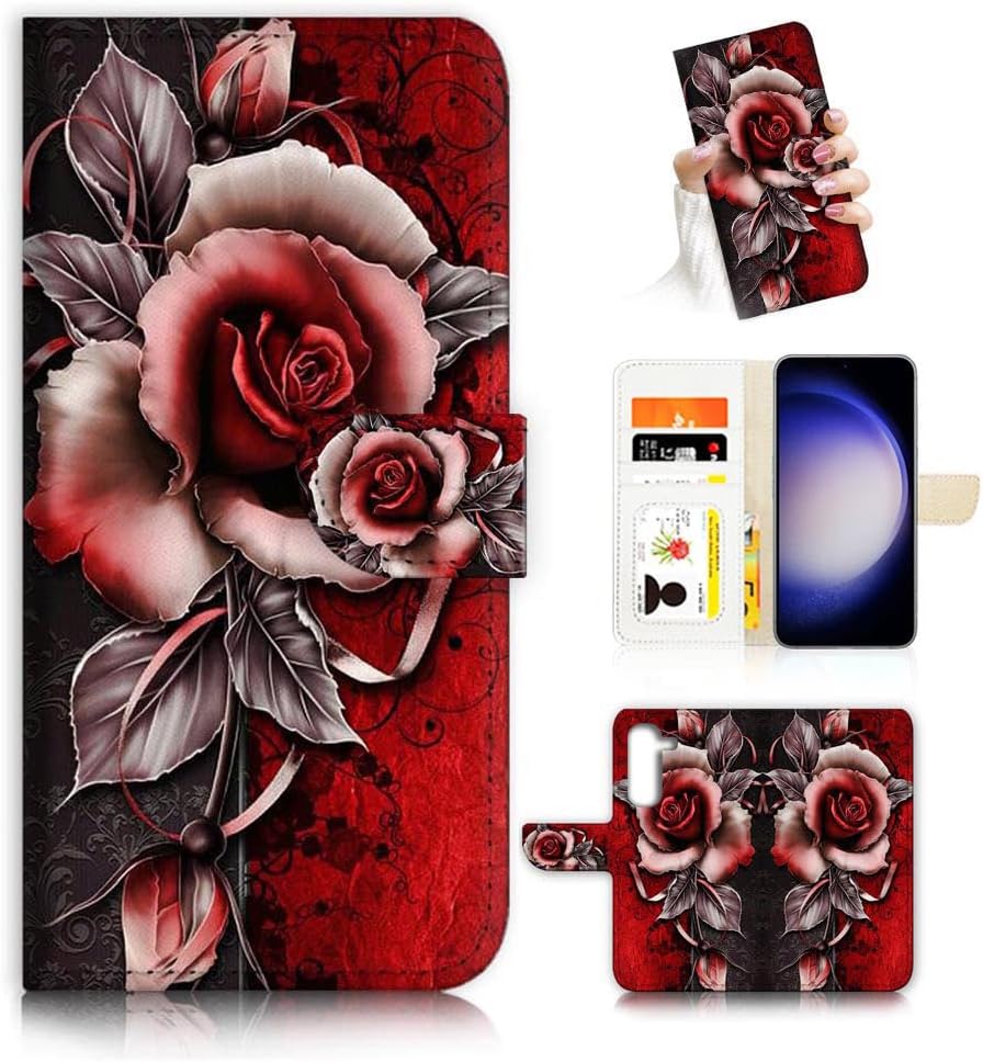 AD003 para Samsung S23+, Samsung Galaxy S23 Plus, diseño artístico, estilo cartera, diseño artístico, pintura de mariposa, protección de cuerpo