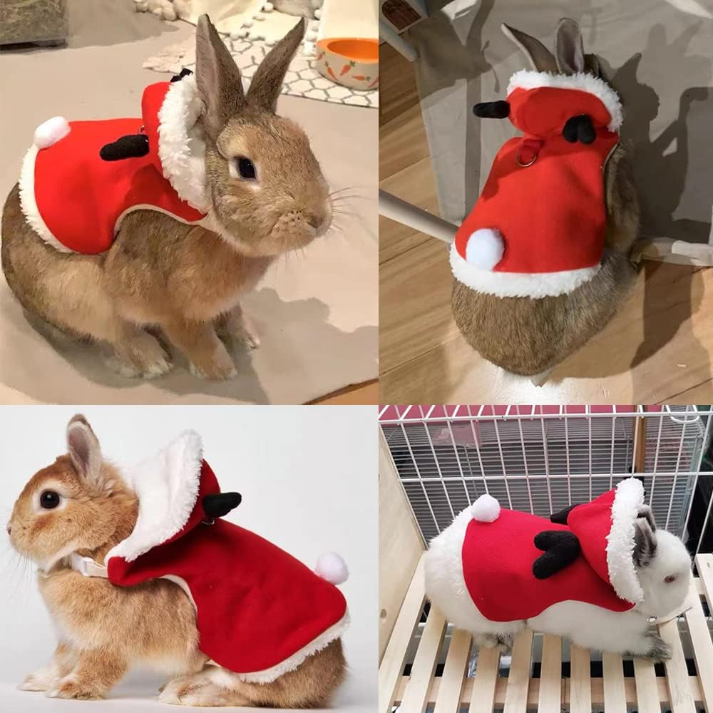 Disfraz de Navidad de animales pequeños para conejo, gatito, alce, capa con cuernos de ciervo, ropa de conejo con correa de conejo, traje de