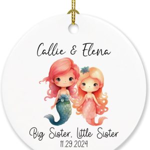 Adorno de Navidad personalizado para hermana mayor, hermana pequeña, sirena, árbol de Navidad, regalo con nombres y fecha personalizados, adornos de Adorno de Navidad personalizado para hermana mayor, hermana pequeña, sirena, árbol de Navidad, regalo con nombres y fecha personalizados, adornos de