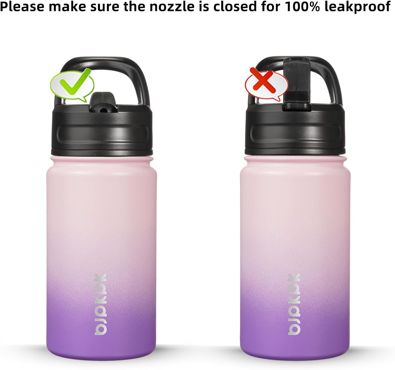 BJPKPK Botella de agua con tapa con pajilla, botella de agua aislada de 15 onzas, botellas de agua de metal de acero inoxidable, termos