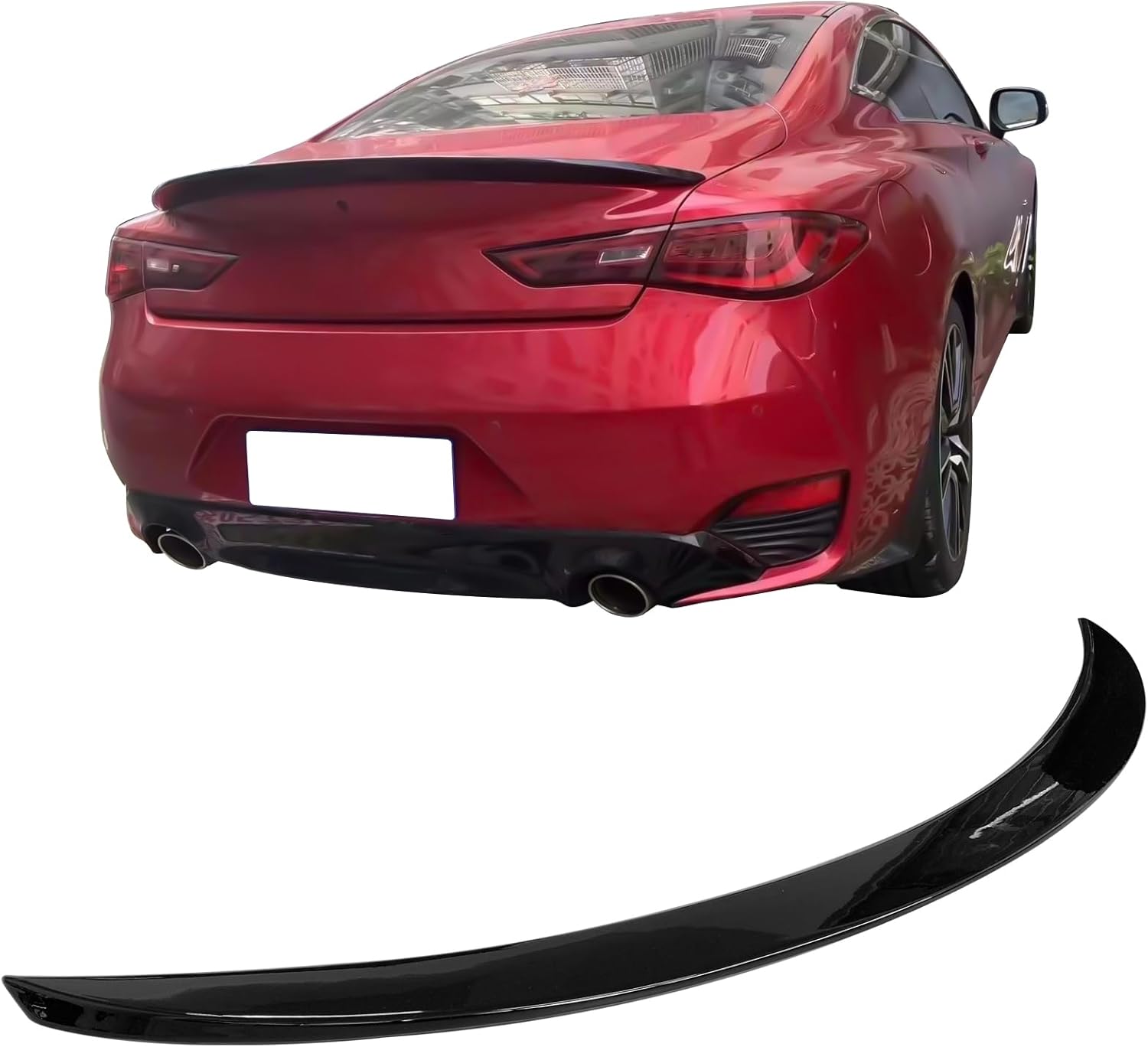 IKON MOTORSPORTS, Alerón de maletero compatible con Infiniti Q60 2017-2022, plástico ABS negro brillante estilo X High Kick Duckbill alerón de tapa
