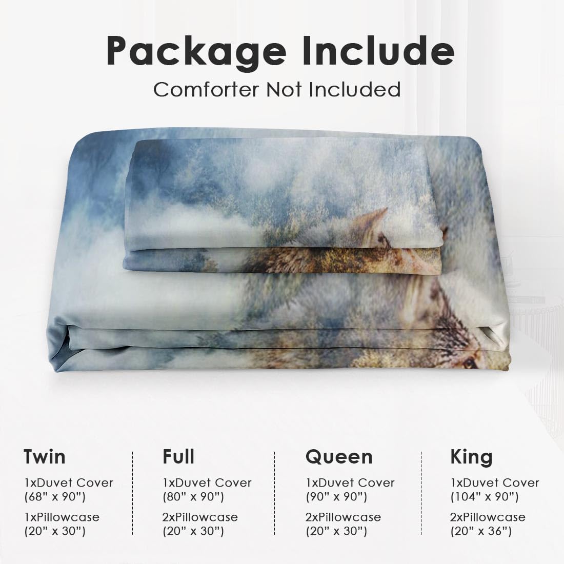 Juego de funda de edredón, juego de ropa de cama dorado con diseño de lobo y animales de otoño para niños y adultos, decoración de dormitorio de