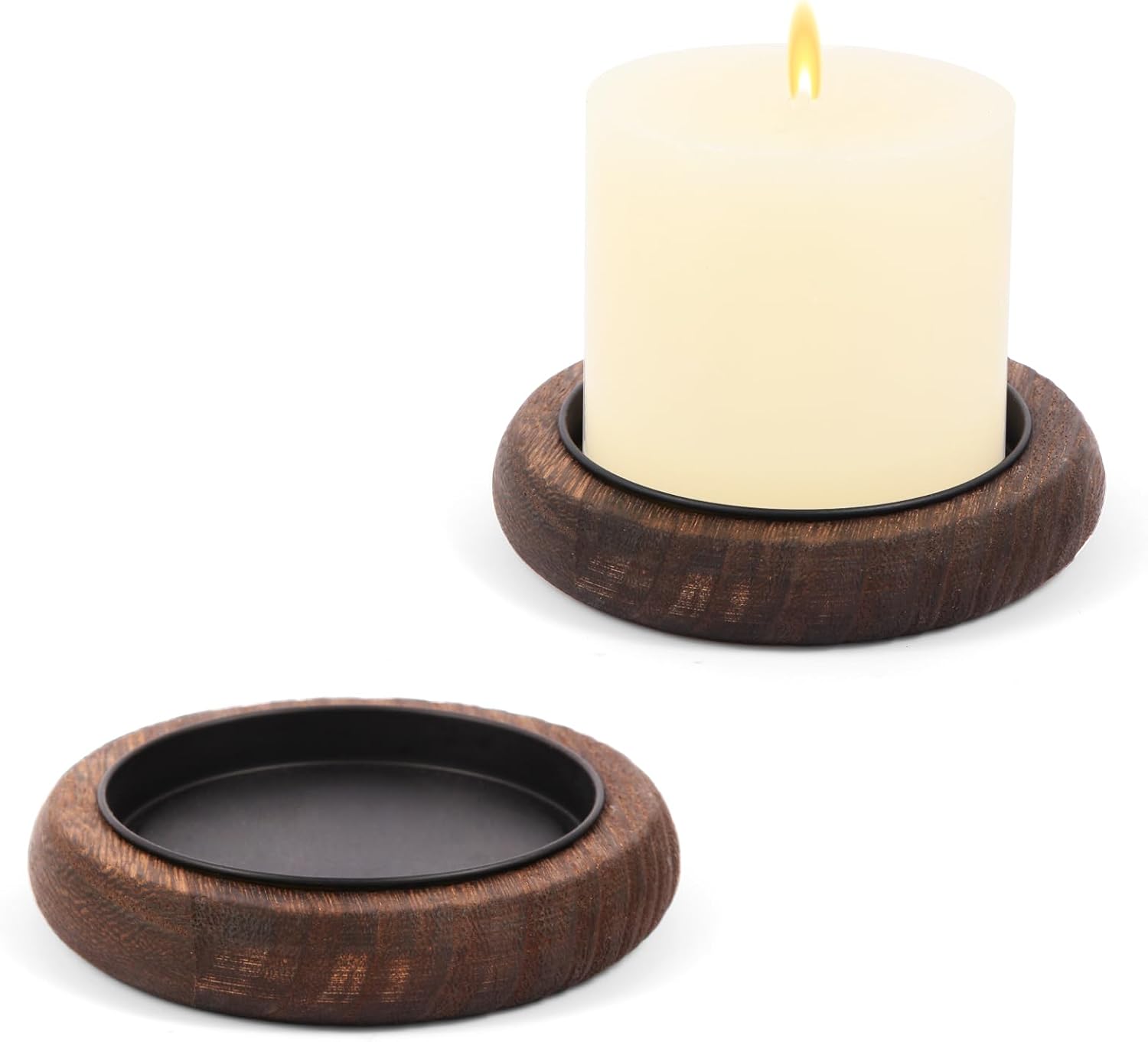 Hatway Portavelas de madera, decoración de granja, bandeja de velas de pilar de madera para centro de mesa, bandeja decorativa pequeña, elevador
