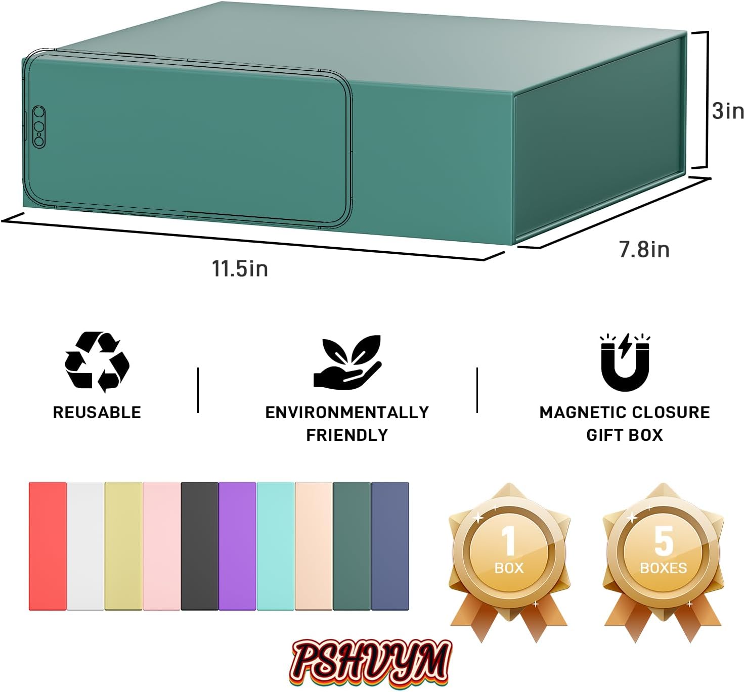 Cajas de regalo con tapas, 11.5 x 7.8 x 3 pulgadas, caja de regalo verde bosque para regalos, cierre magnético para camisetas, guantes, bufandas,