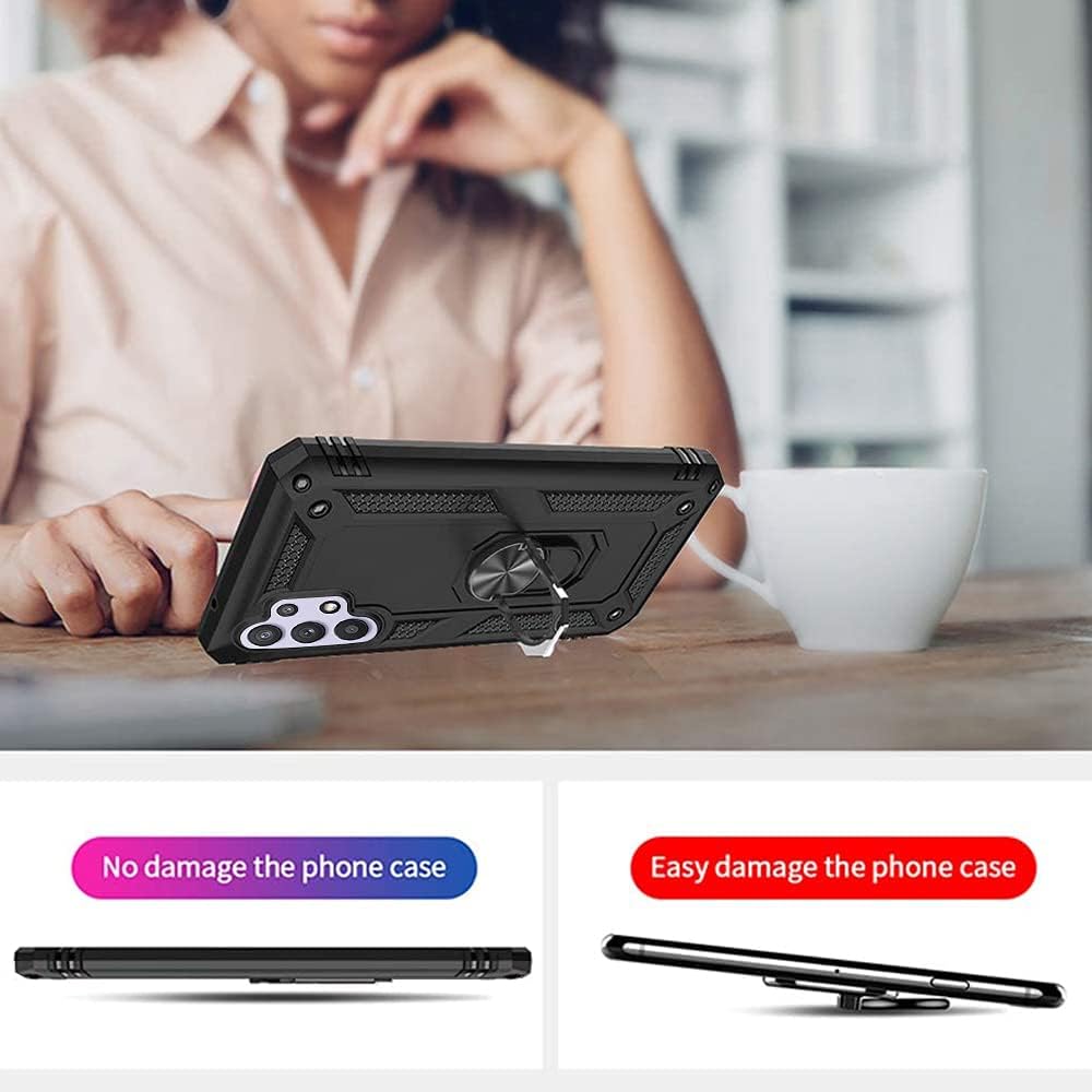 TJS Funda compatible con Samsung Galaxy A32 5G, con protector de pantalla de vidrio templado, soporte magnético, soporte magnético resistente contra