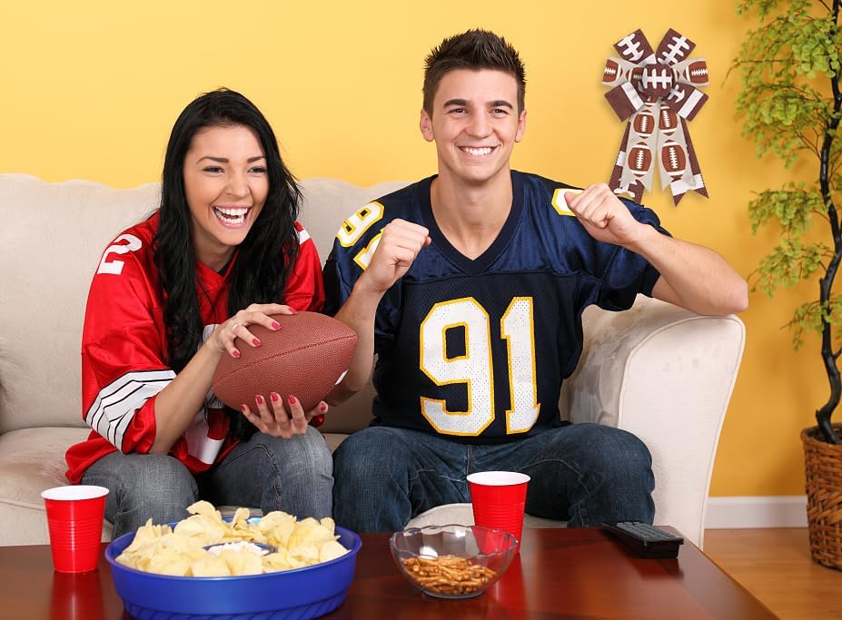 2 lazos de fútbol para corona de Super Bowl, lazo de corona de fútbol para decoración de fiesta de fútbol, día de juego, arco de corona deportiva