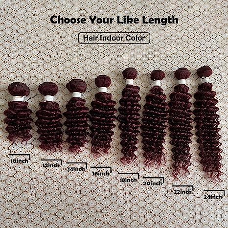 REMY HAIR – Extensiones de cabello humano virgen brasileño de 18 pulgadas, color rojo con ondas profundas, color #99j borgoña #99j, extensiones de