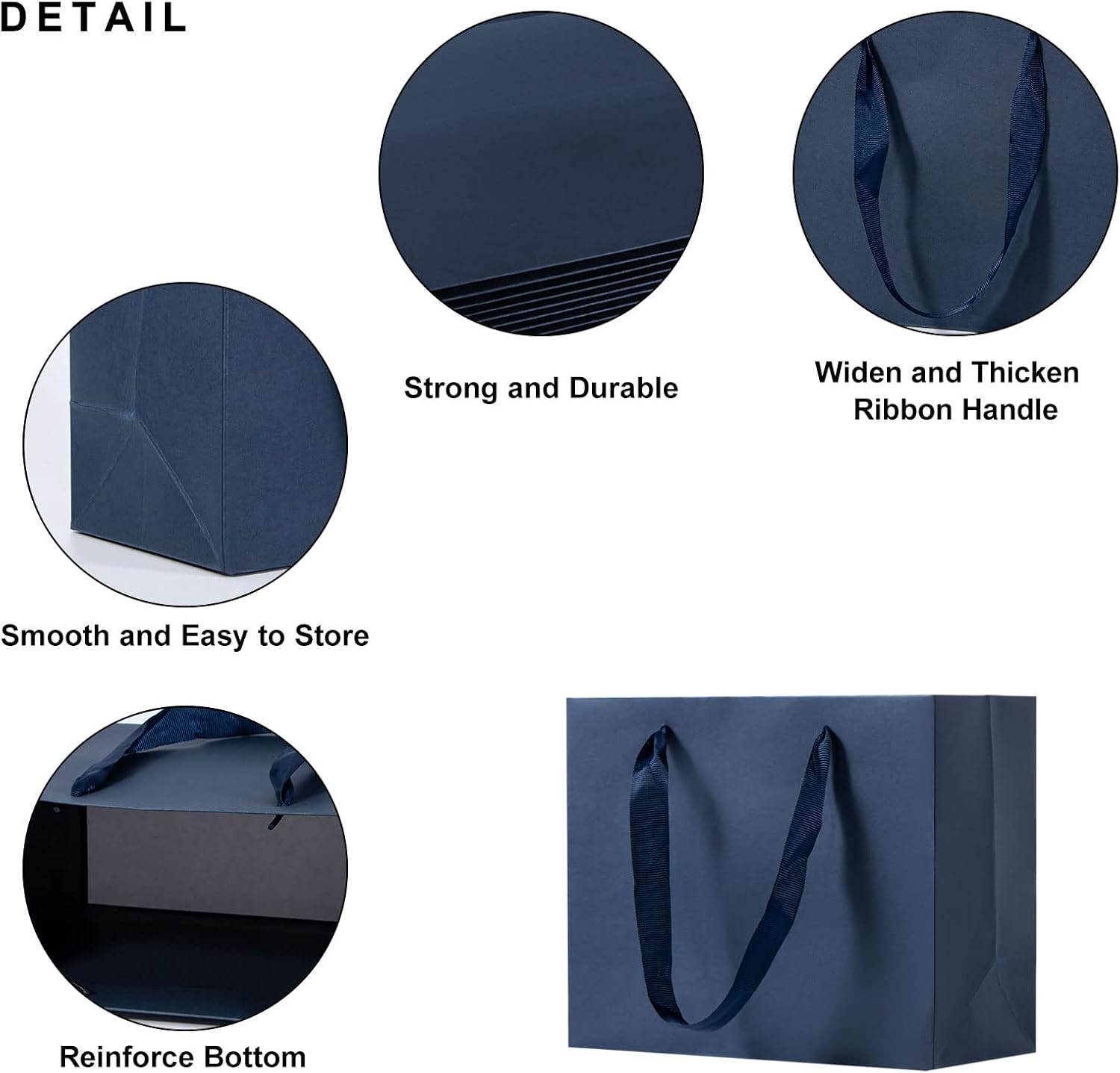 driew Bolsas de regalo grandes de color azul marino, paquete de 12 bolsas de regalo extra grandes azul marino, asas de cinta, bolsas de regalo de