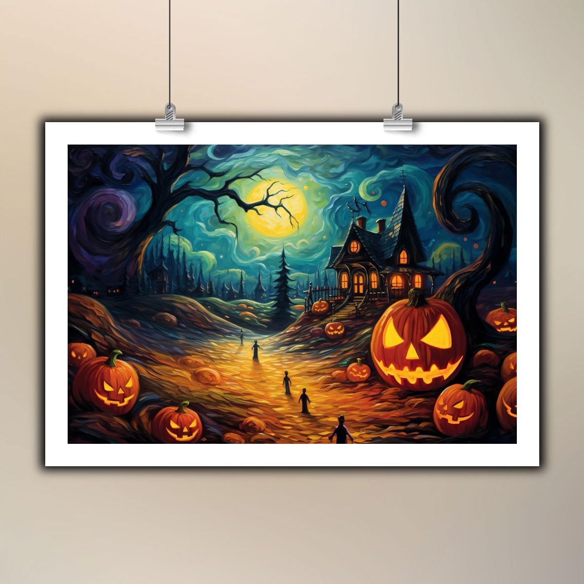 Impresiones en lienzo de noche de Halloween, arte de pared e imágenes espeluznantes de 24 x 36 pulgadas, sin marco